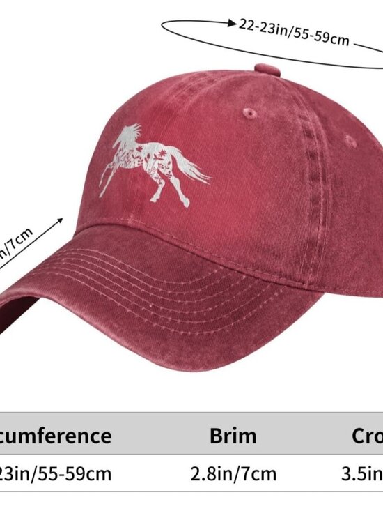 Women\'s Floral and Horse Hat Adjustable Washed Vintage Baseball Cap Red main image 6